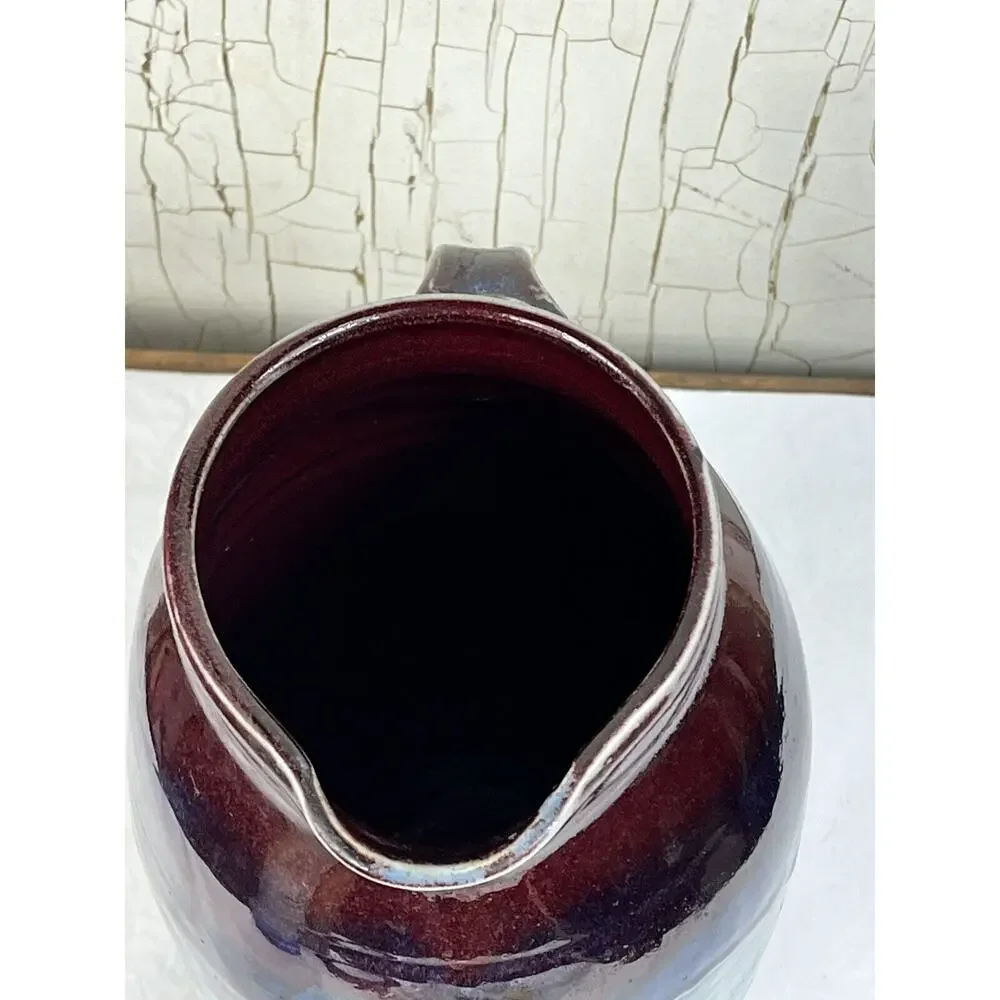 Joe Frank McKee Pottery Jug Jar Hand Thrown 9” Glazed Purple Blues Greens Art